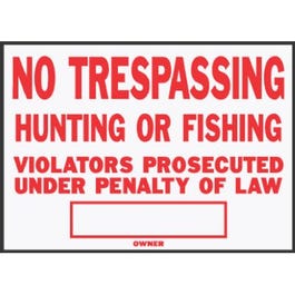 “No Trespassing/ Hunting” Sign, Red/ White Aluminum, 10 x 14-In. on Sale
