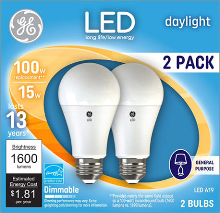 15W LED 100W EQ A19 DAYLIGHT  2-PK Hot on Sale