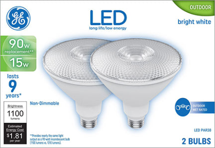 15W PAR38 MED~ L LED 90W BRT WHT EQ 2PK Fashion