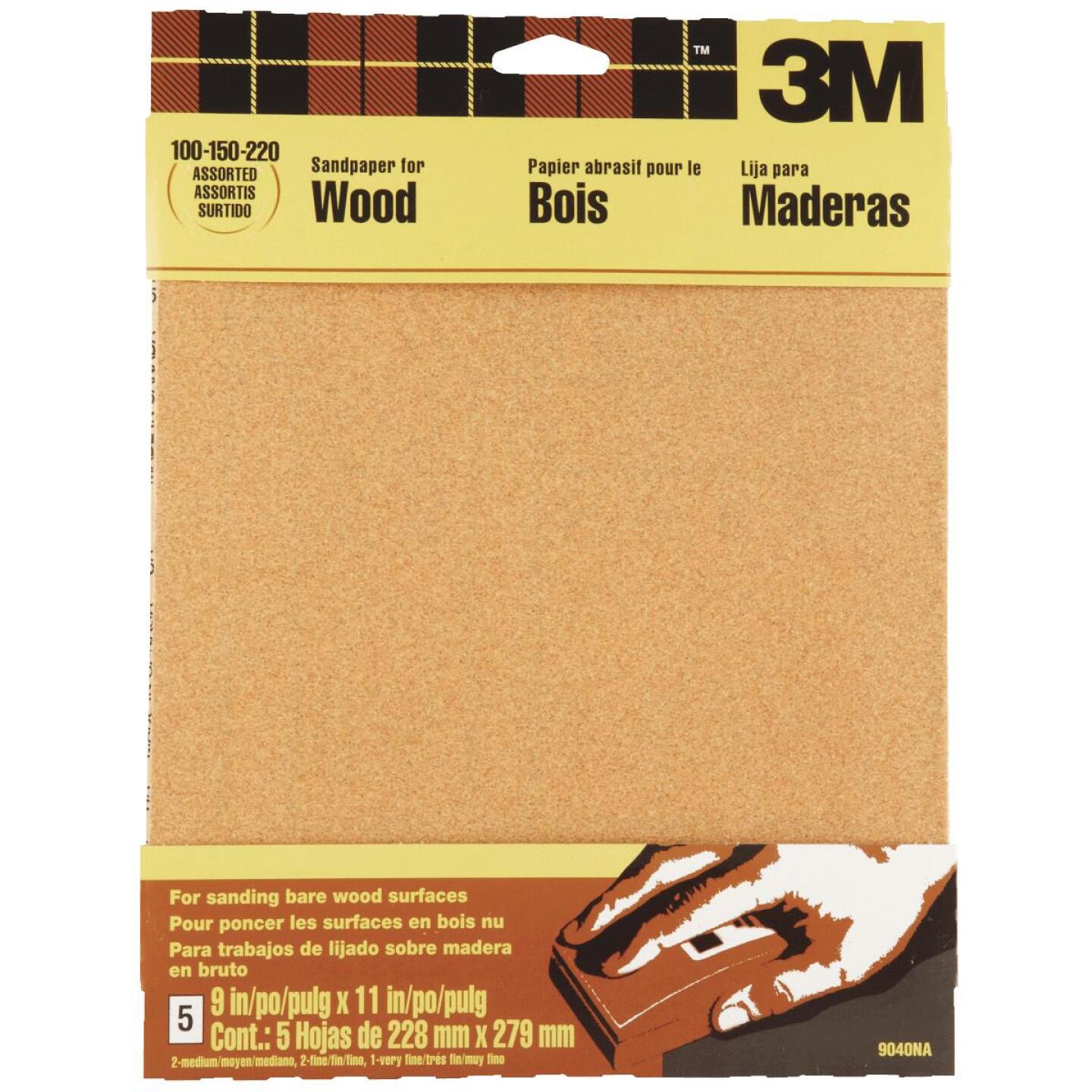3M Bare Wood 9 In. x 11 In. 220/150/100 Grit Assorted Grade Sandpaper (5-Pack) Supply