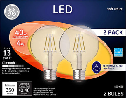 4W GLOBE G25 MED 40W LED SOFT WH CLEAR Online Hot Sale