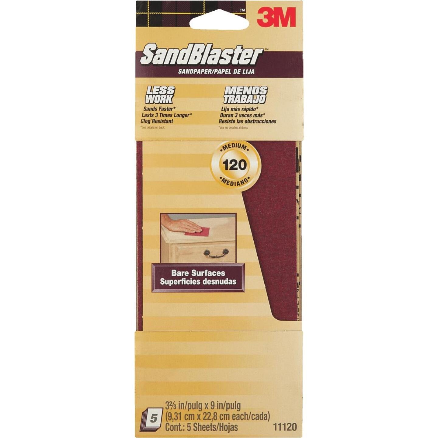 3M SandBlaster No Slip Grip Backing 3-2/3 In. x 9 In. 120 Grit Medium Sandpaper (5-Pack) Hot on Sale