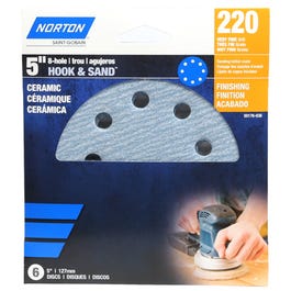 8-Hole Ceramic Sanding Discs, 220 Grit, 5-In., 3-Pk. Hot on Sale