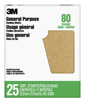 3M™ Aluminum Oxide Sandpaper 99405NA-M, 9 in x 11 in, 80 grit on Sale