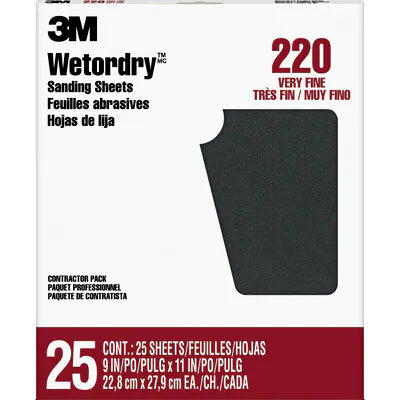 3M™ Wetordry™ Sanding Sheets 99422NA, 9 in x 11 in, 220 grit, 25 sheets/pk, 10 pks/cs Sale