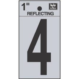 Address Numbers, “4”, Reflective Black/Silver Vinyl, Adhesive, 1-In. Fashion