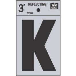 Address Letters, “K”, Reflective Black/Silver Vinyl, Adhesive, 3-In. Fashion