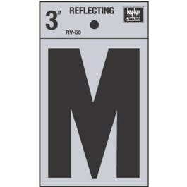 Address Letters, “M”, Reflective Black/Silver Vinyl, Adhesive, 3-In. Fashion