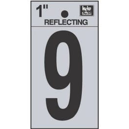 Address Numbers, “9”, Reflective Black/Silver Vinyl, Adhesive, 1-In. Supply