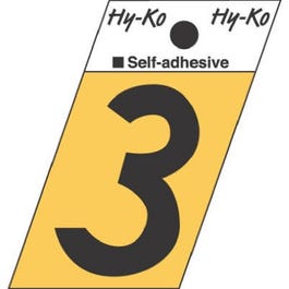 Address Numbers, “3”, Angle-Cut, Black/Gold Aluminum, Adhesive, 1.5-In. on Sale