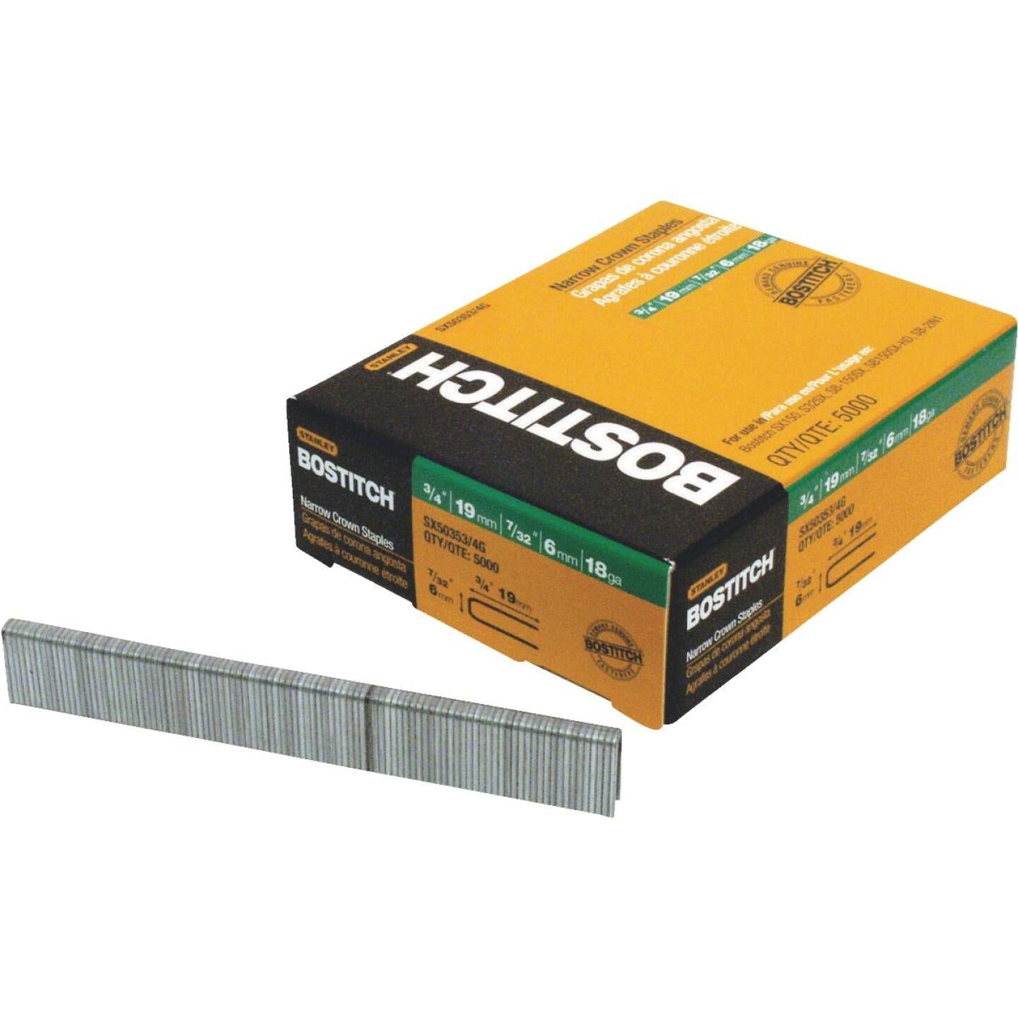 Bostitch 18-Gauge Galvanized Narrow Crown Finish Staple, 7/32 In. x 3/4 In. (5000 Ct.) Discount