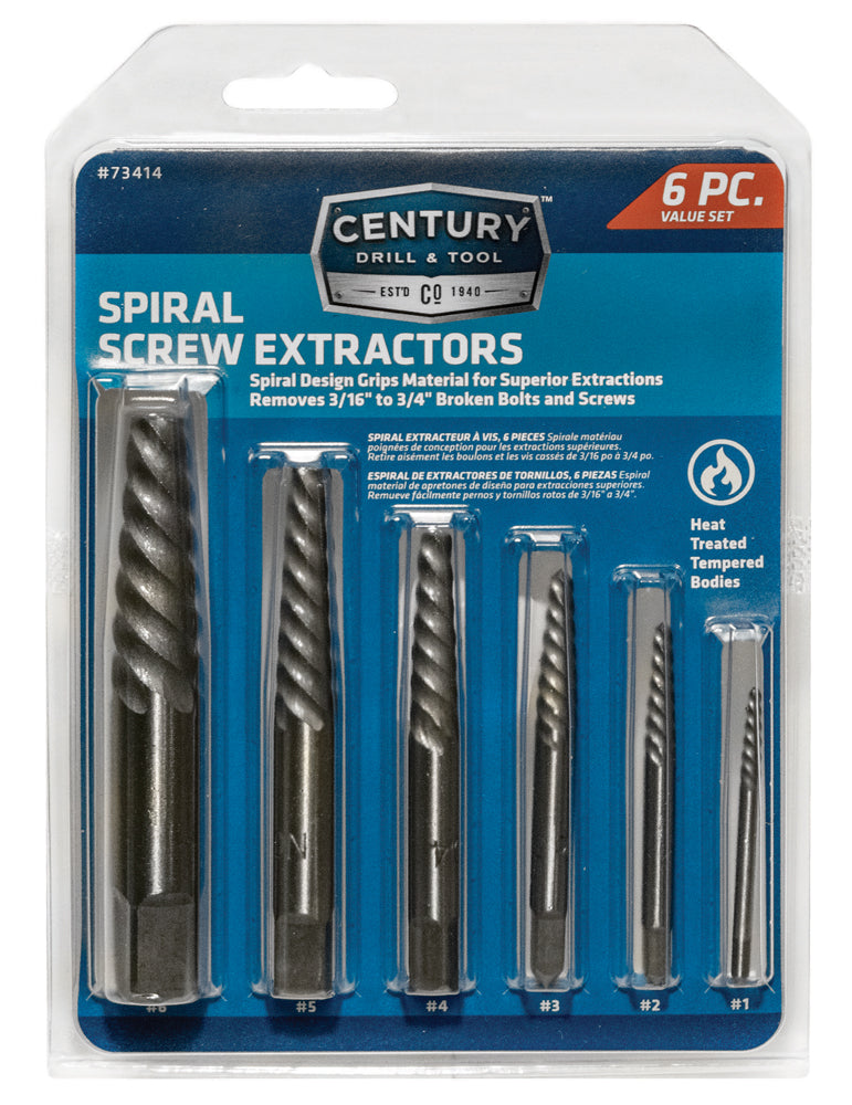 Century Drill And Tool 6 Piece Spiral Flute Screw Extractor Set Discount
