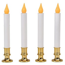 Christmas LED Candle, Orange Flicker Flame, Battery-Operated, White/Brass, 9-In., 4-Pk. Sale