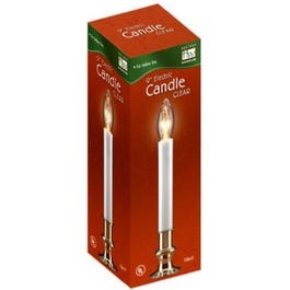 Christmas Candle, Electric, Clear Flame, White/Brass, 9-In. Online Sale
