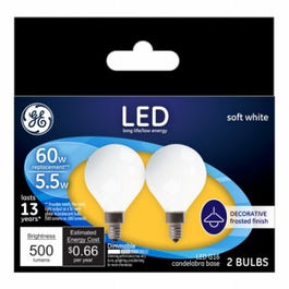 Decorative LED Light Bulbs, Candelabra Base, Soft White, Frosted, Dimmable, 500 Lumens, 5.5-Watts, 2-Pk. Sale