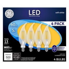 Decorative LED Light Bulbs, Soft White, CAC, Clear, Dimmable, 500 Lumens, 5-Watts, 4-Pk. Sale