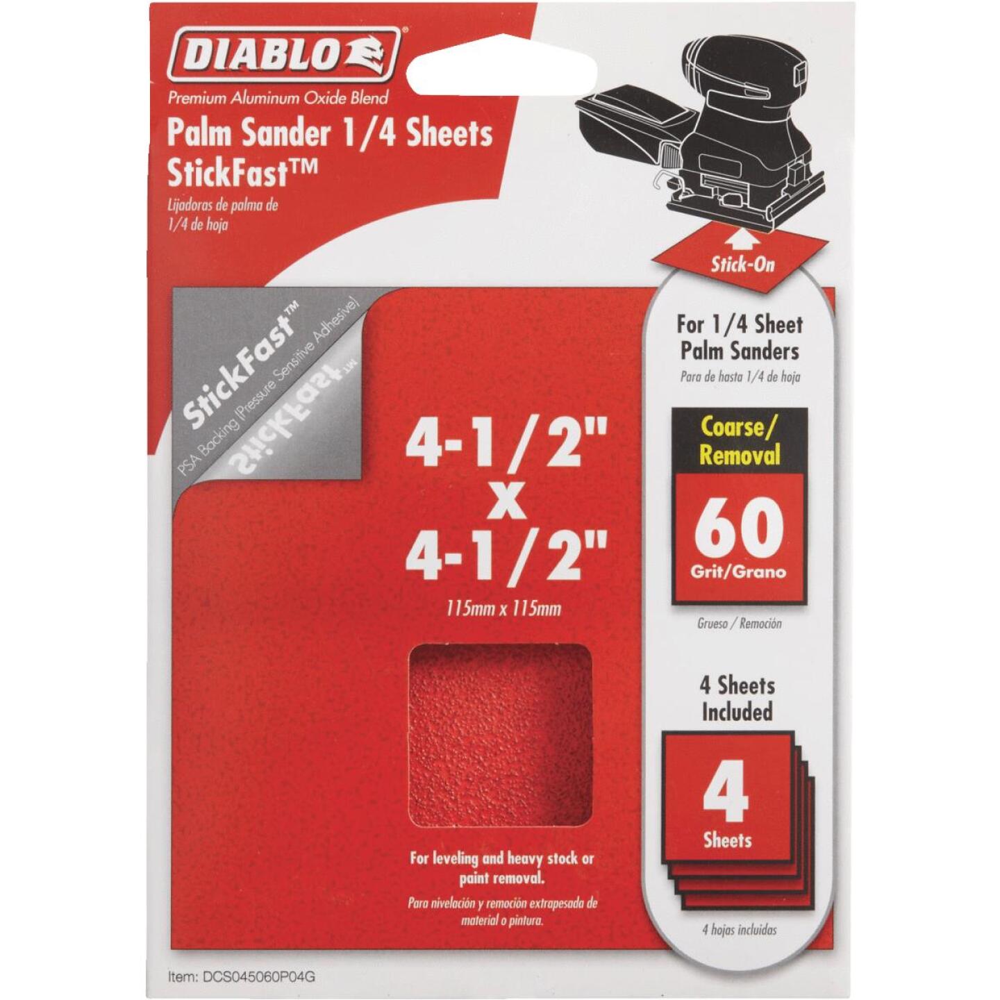 Diablo StickFast 60 Grit 4-1/2 In. x 4-1/2 In. 1/4 Sheet Palm Sander Power Sanding Sheet (4-Pack) Hot on Sale