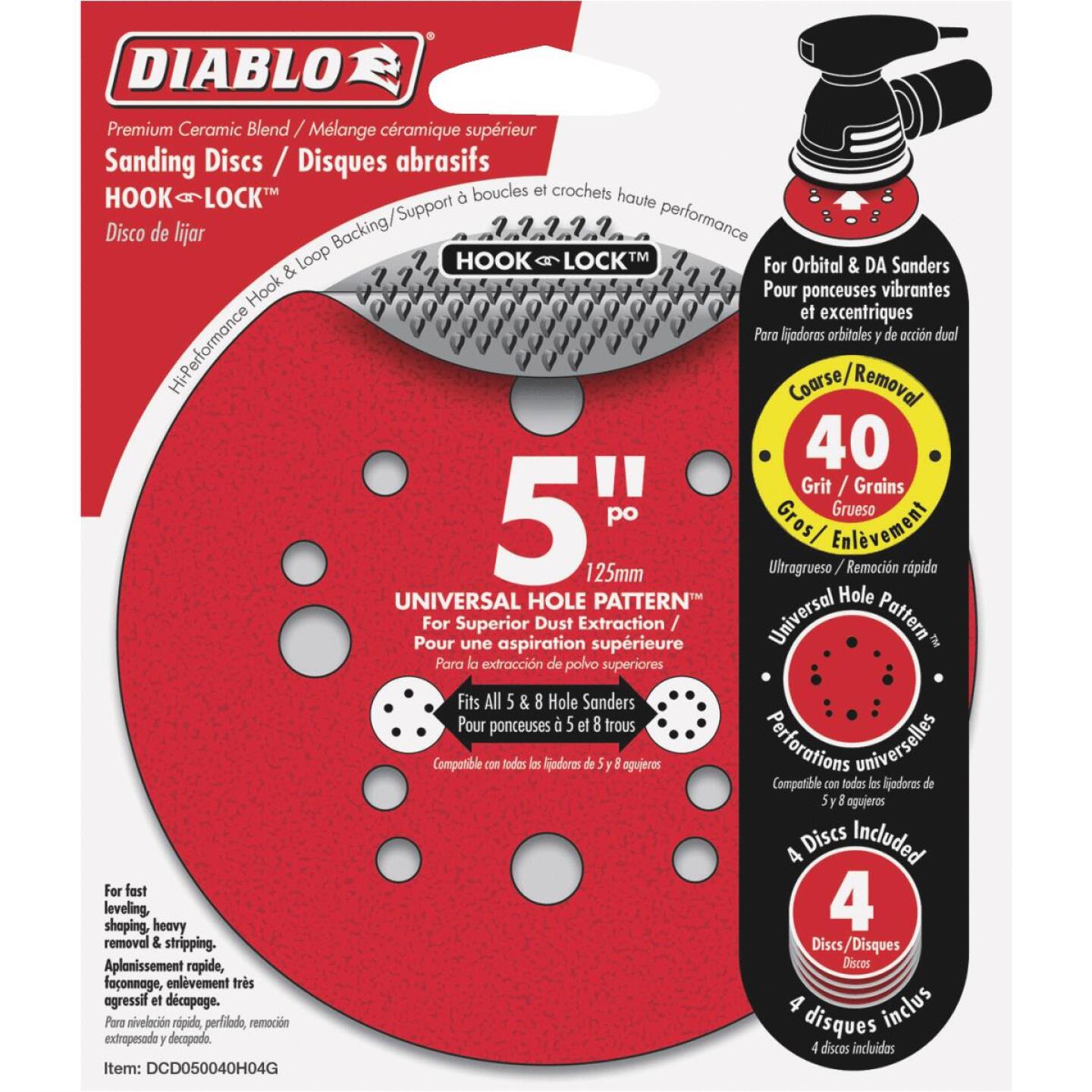 Diablo 5 In. 40-Grit Universal 12-Hole Vented Sanding Disc with Hook and Lock Backing (4-Pack) Sale