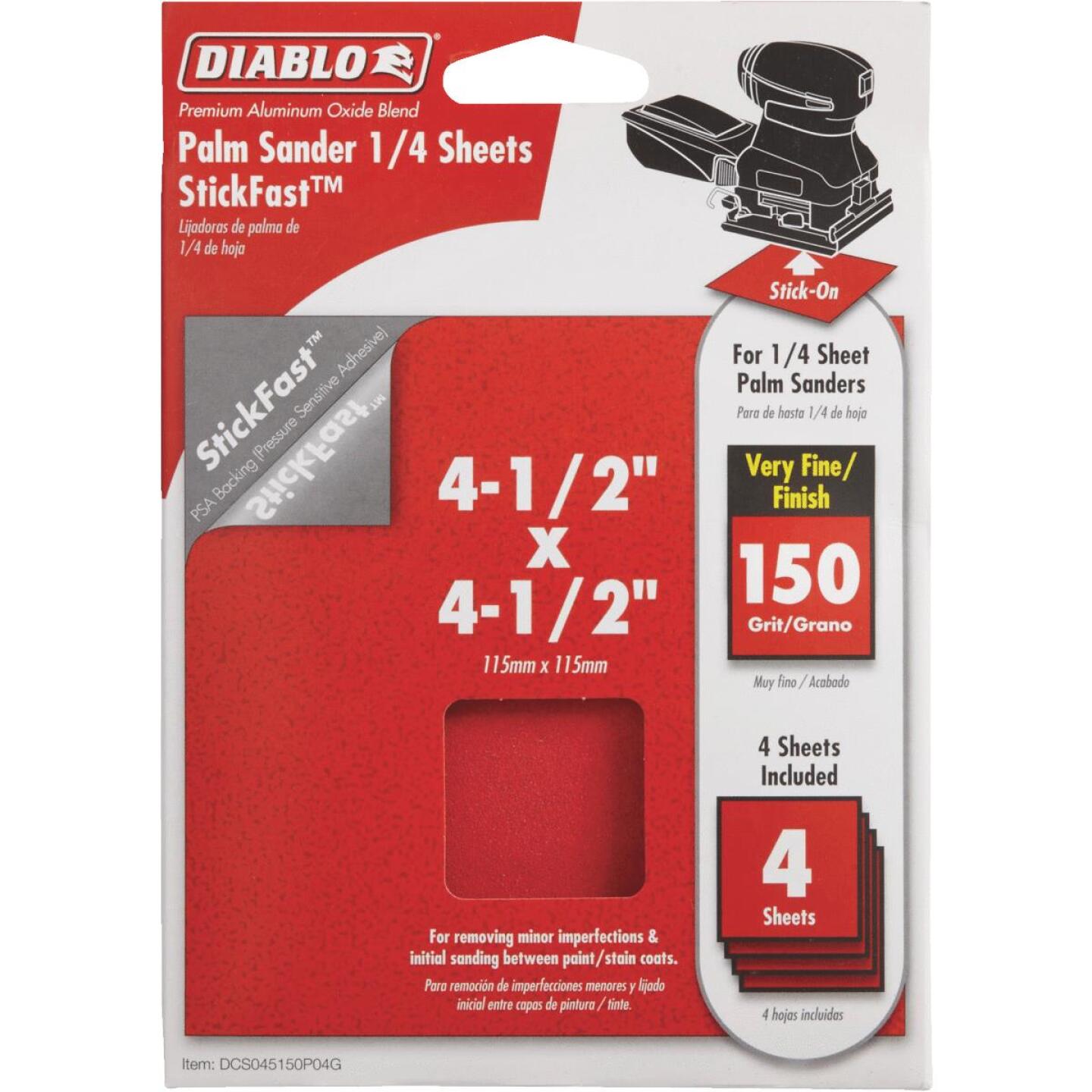 Diablo StickFast 150 Grit 4-1/2 In. x 4-1/2 In. 1/4 Palm Sander Power Sanding Sheet (4-Pack) Supply