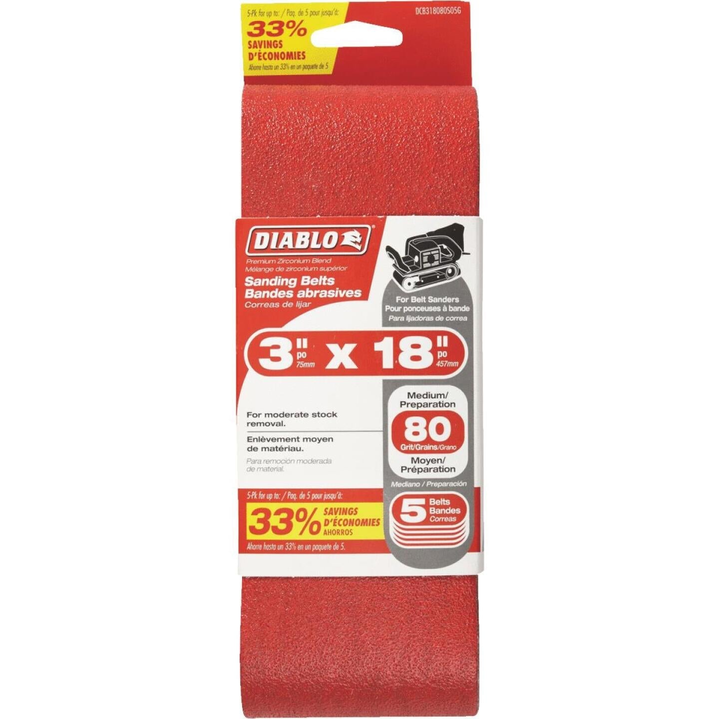 Diablo 3 In. x 18 In. 80 Grit General Purpose Sanding Belt (5-Pack) Discount
