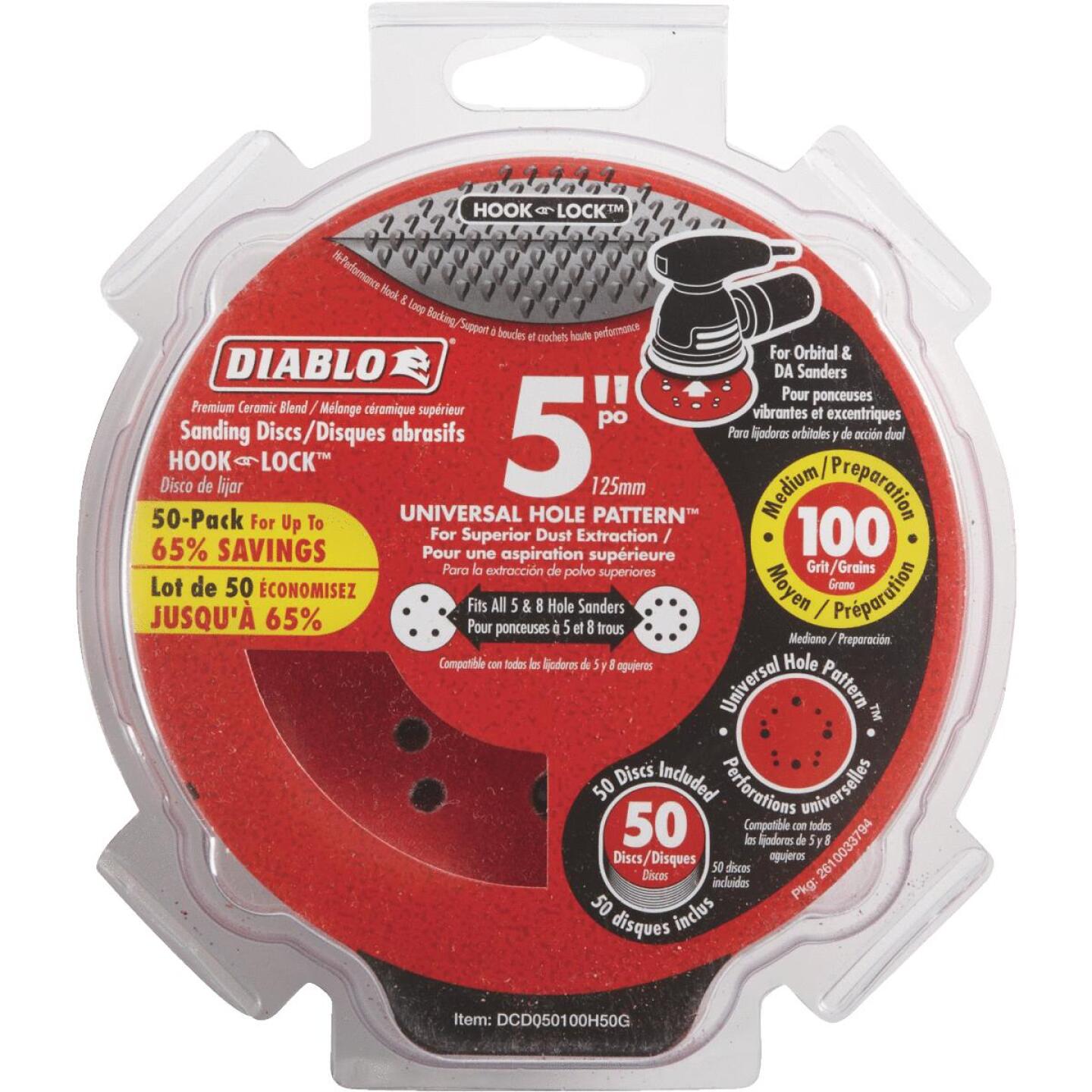 Diablo 5 In. 100-Grit Universal Hole Pattern Vented Sanding Disc with Hook and Lock Backing (50-Pack) Hot on Sale