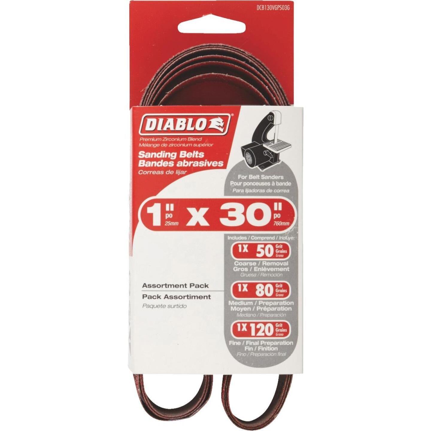 Diablo 1 In. x 30 In. 50/80/120 Grit General Purpose Sanding Belt (3-Pack) Online