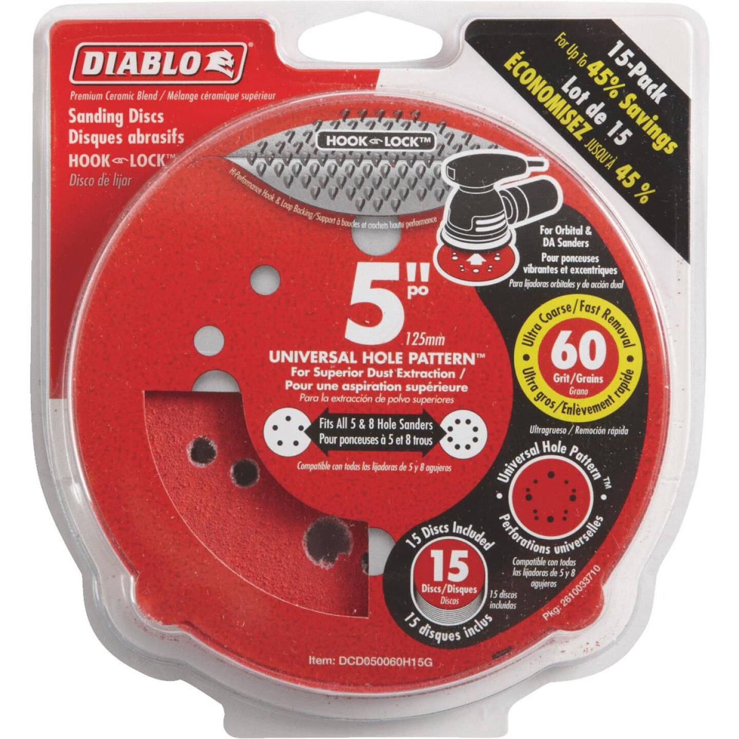 Diablo 5 In. 60-Grit Universal Hole Pattern Vented Sanding Disc with Hook and Lock Backing (15-Pack) Hot on Sale