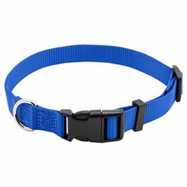 Dog Collar, Adjustable, Blue Nylon, Quadlock Buckle, 3/4 x 14 to 20-In. Fashion