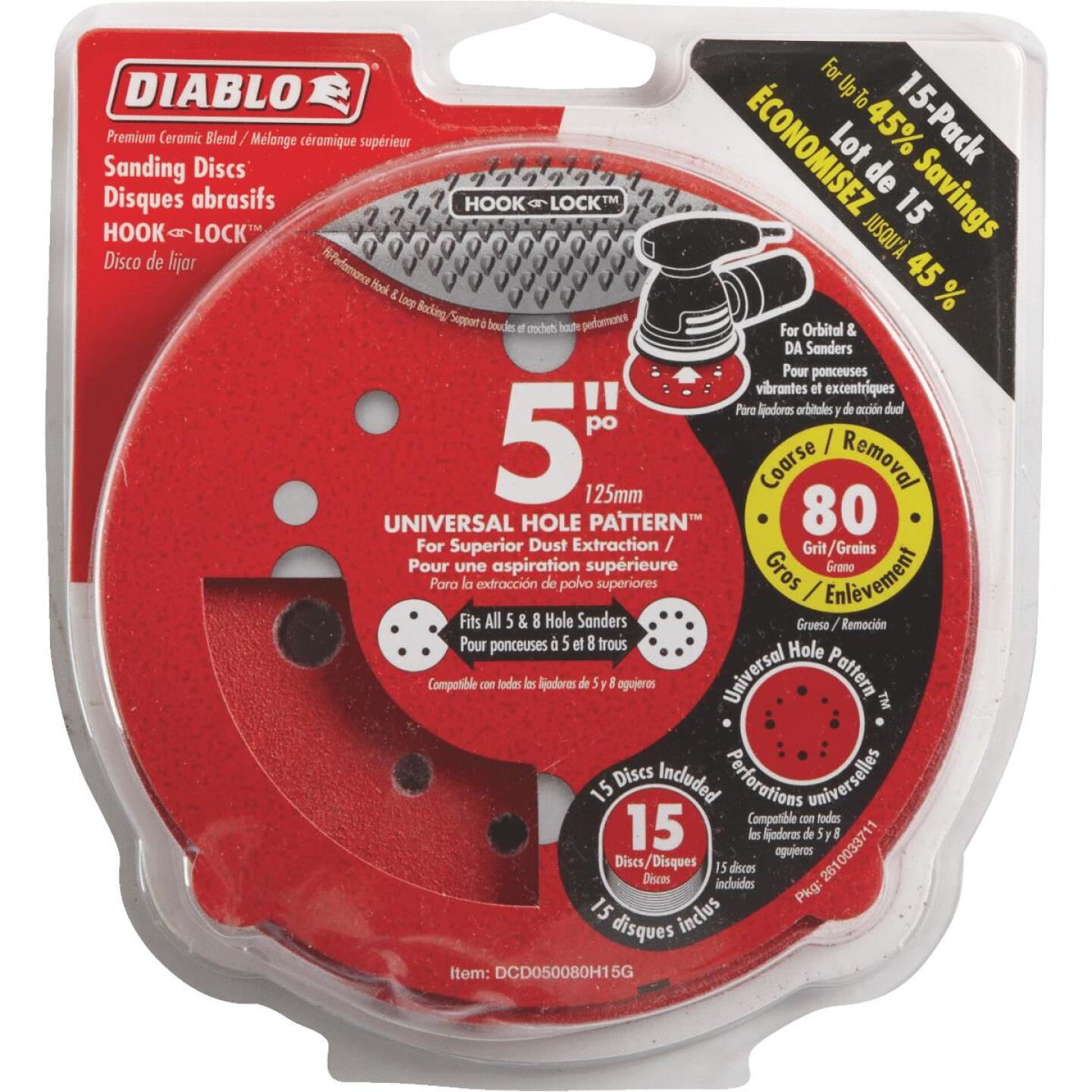 Diablo 5 In. 80-Grit Universal Hole Pattern Vented Sanding Disc with Hook and Lock Backing (15-Pack) Sale