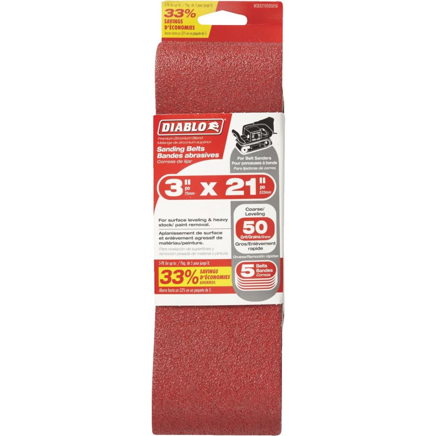 Diablo 3 In. x 21 In. 50 Grit General Purpose Sanding Belt (5-Pack) Discount