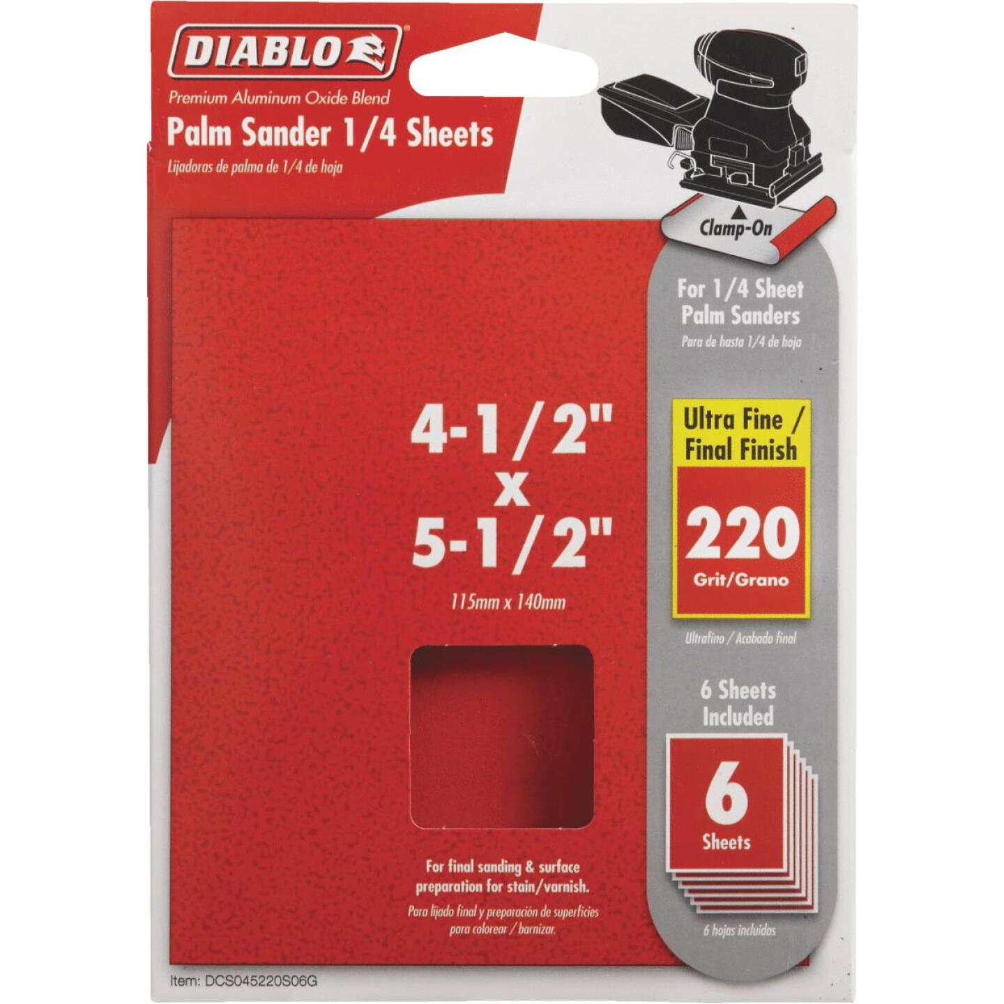 Diablo Clamp-On 220 Grit 4-1/2 In. x 5-1/2 In. 1/4 Sheet Power Sanding Sheet (6-Pack) Online Sale