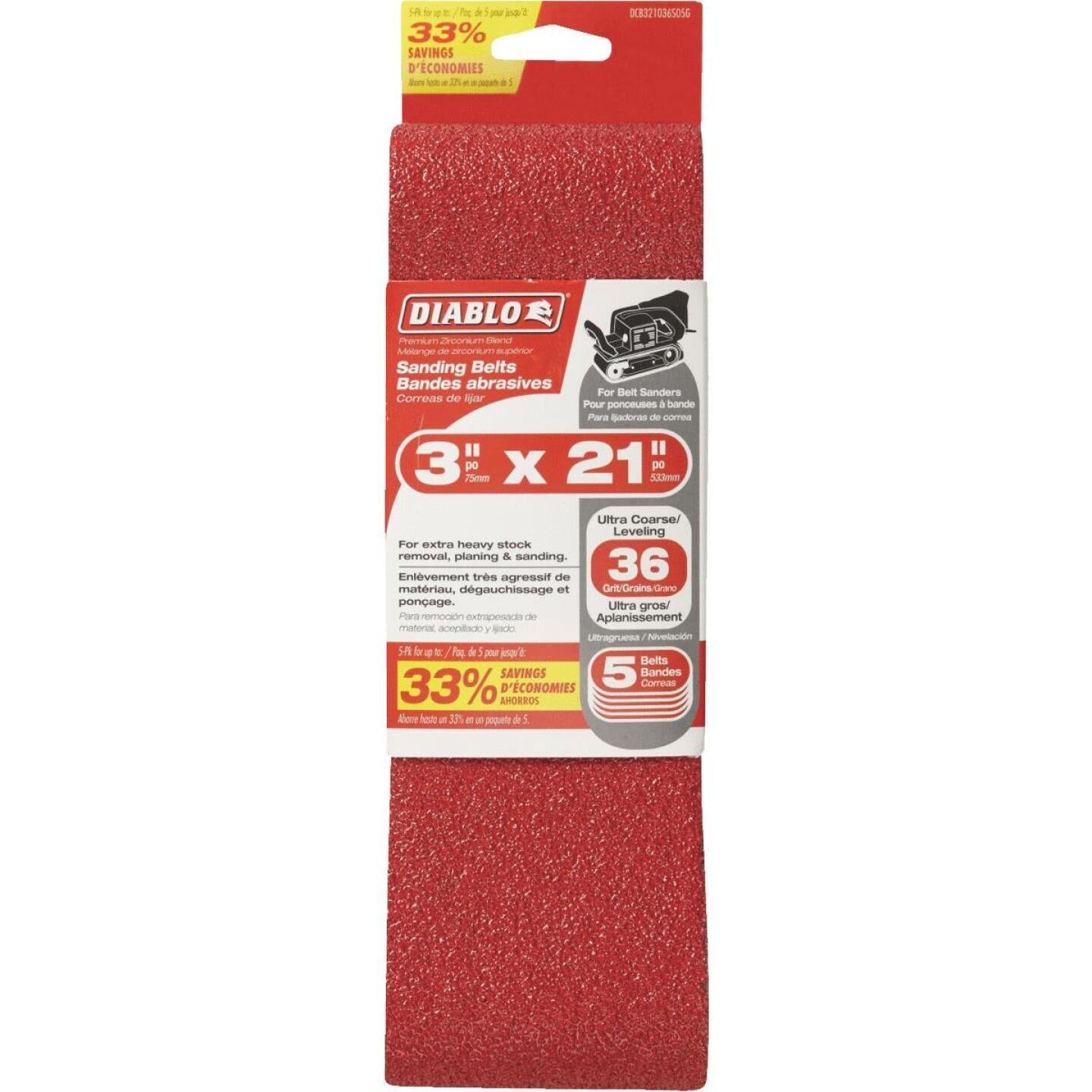 Diablo 3 In. x 21 In. 36 Grit General Purpose Sanding Belt (5-Pack) Online