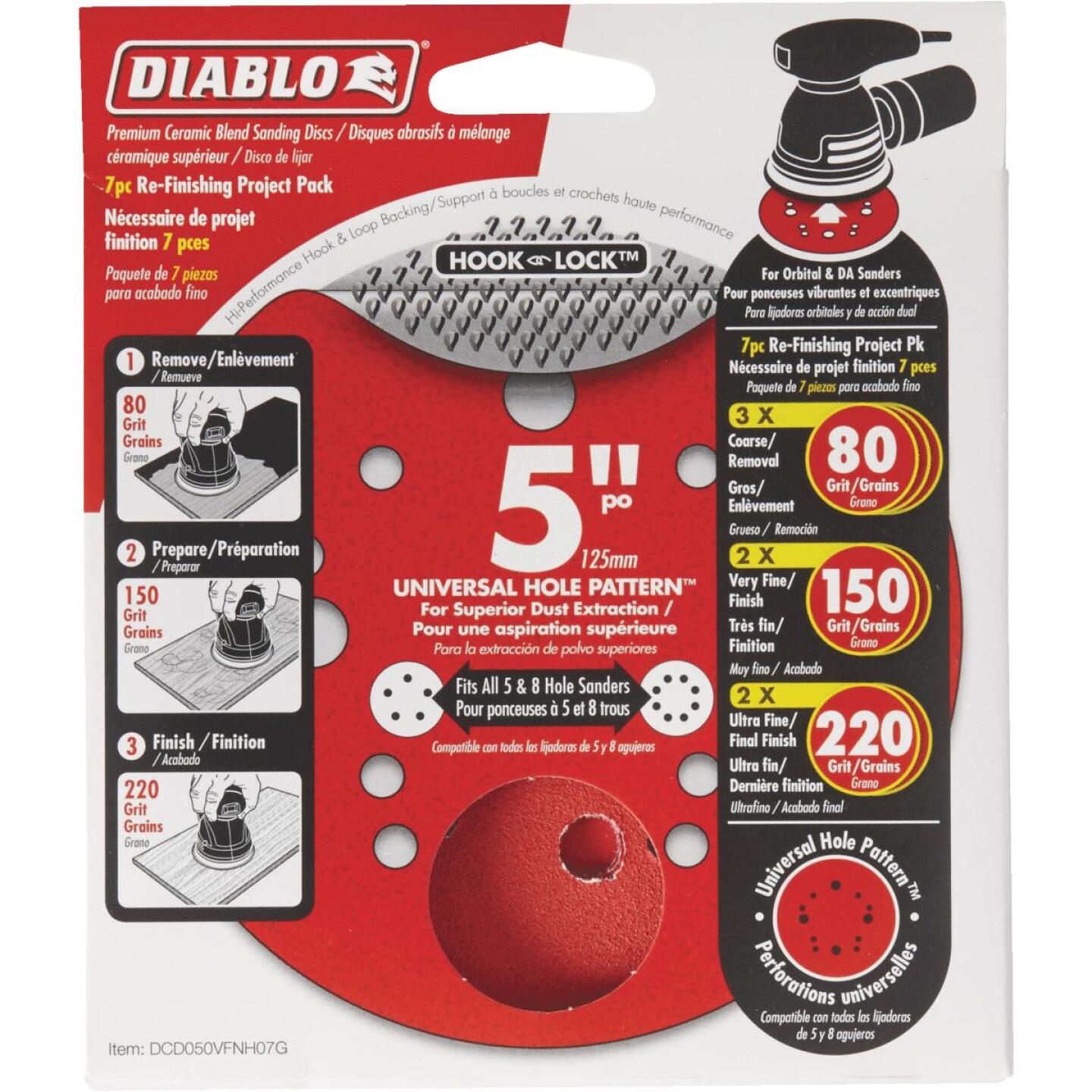 Diablo 5 In. Assorted (80/150/220-Grit) Universal Hole Pattern Vented Sanding Disc with Hook and Lock Backing (7-Pack)) Online now