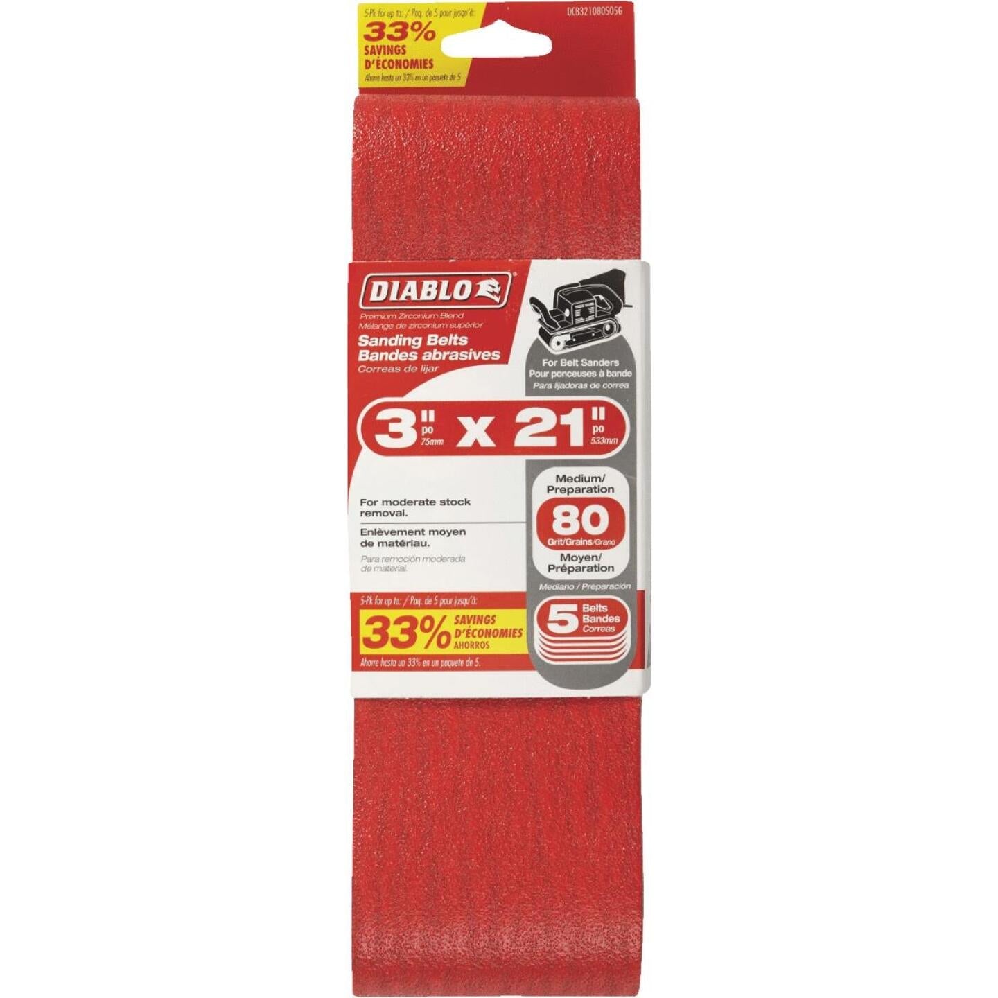 Diablo 3 In. x 21 In. 80 Grit General Purpose Sanding Belt (5-Pack) Hot on Sale