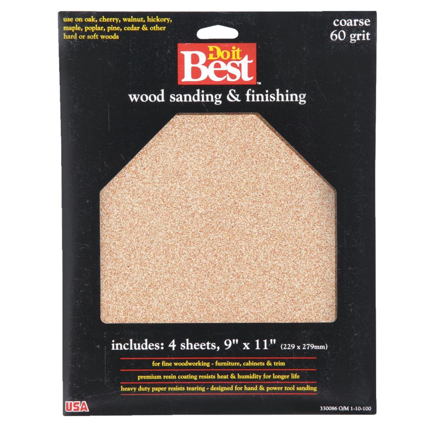 Do it Best Bare Wood 9 In. x 11 In. 60 Grit Coarse Sandpaper (4-Pack) Discount