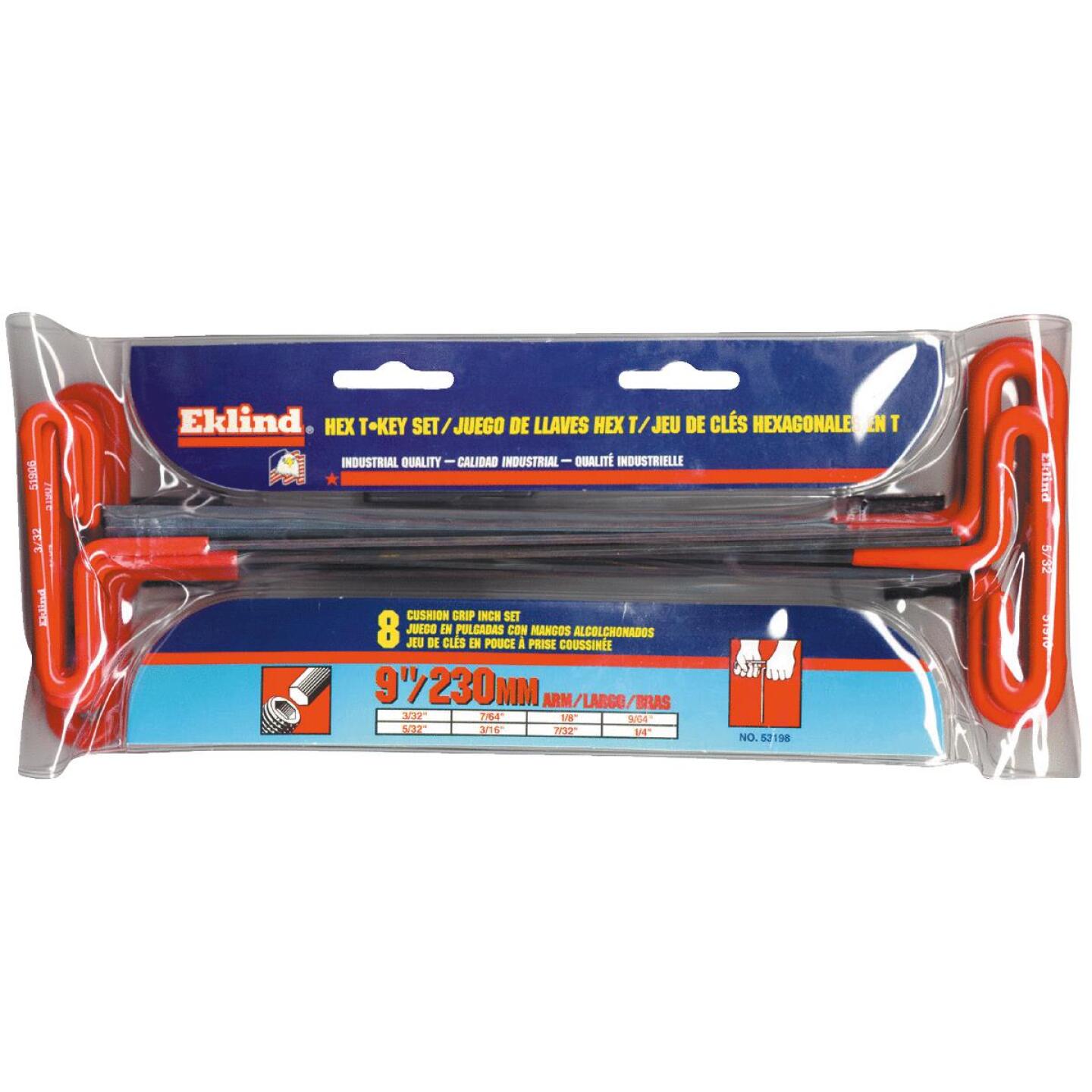 Eklind Standard 9 In. Arm Cushion Grip T-Handle Hex Key Set, 8-Piece Online Hot Sale