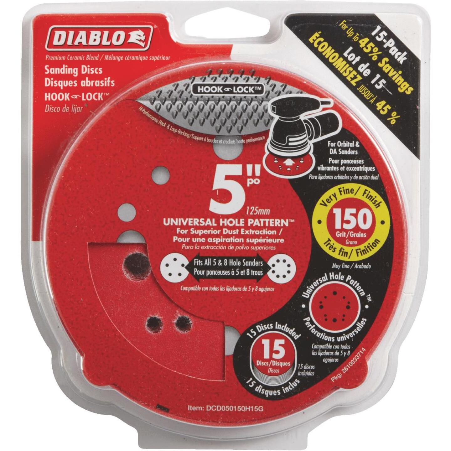 Diablo 5 In. 150-Grit Universal Hole Pattern Vented Sanding Disc with Hook and Lock Backing (15-Pack) Hot on Sale