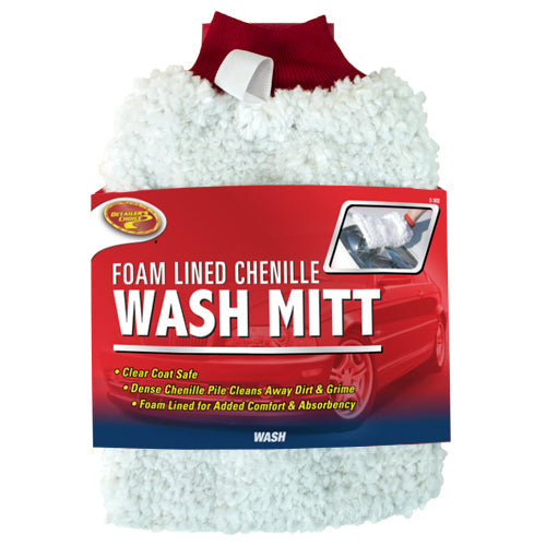 Detailer’s Choice® Deluxe Foam Lined Chenille Wash Mitt, White on Sale
