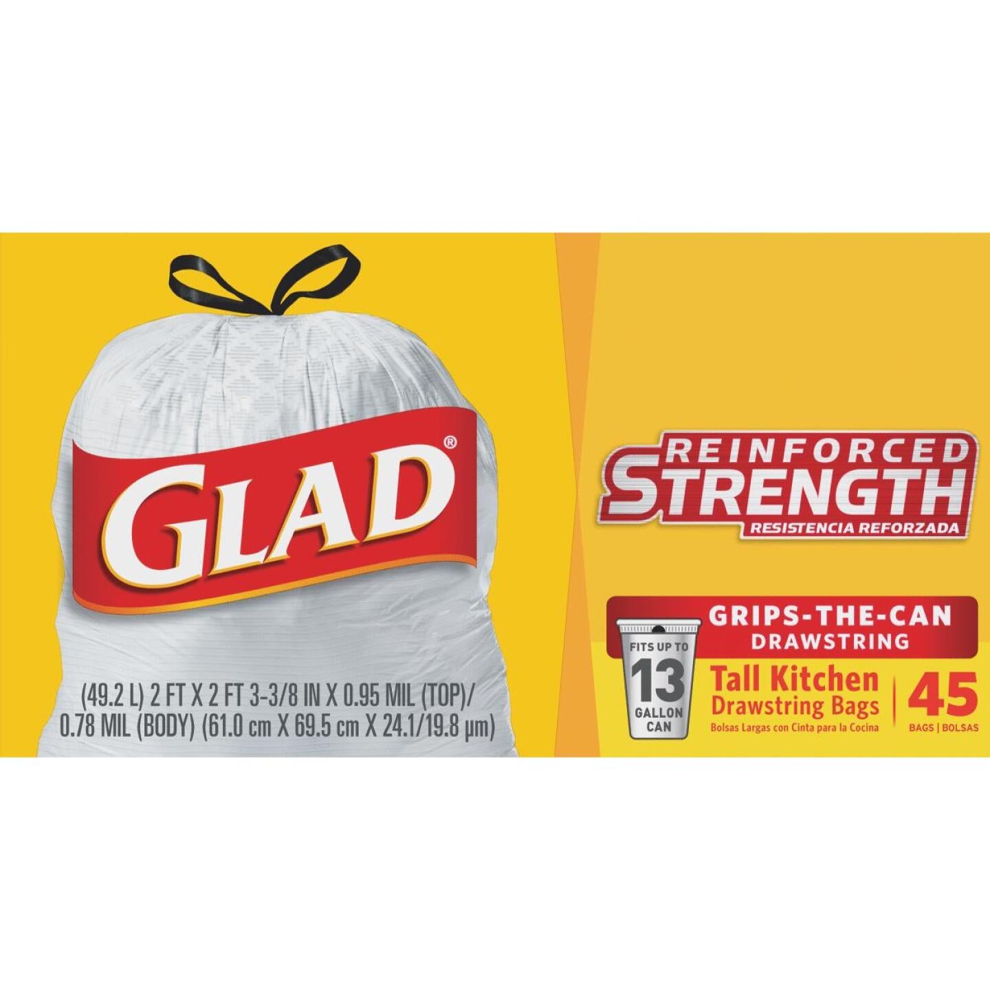 Glad 13 Gal. Tall Kitchen White Reinforced Strength Trash Bag (45-Count) Supply