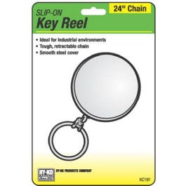 Key Reel, Slip-On, Retractable, Chrome With 24-In. Chain Fashion