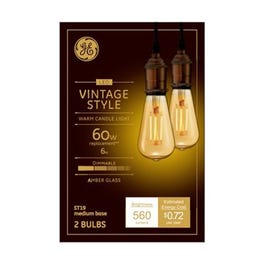 LED Vintage Light Bulb, ST19, Warm White, Amber Bulb, 560 Lumens, 6-Watt, 2-Pk. Online Hot Sale