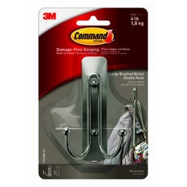 Metal Double Hook With Strips, Brushed Nickel, Large Sale