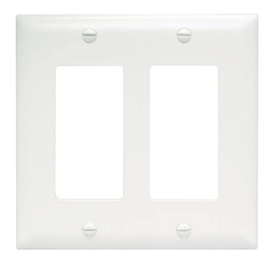 Pass & Seymour Thermoplastic Two Gang Decorator Wall Plate, White on Sale