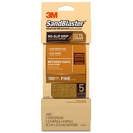 Sandblaster No Slip Grip Sandpaper, 180-Grit, Gold, 3-2/3 x 9-In., 5-Pk. Supply