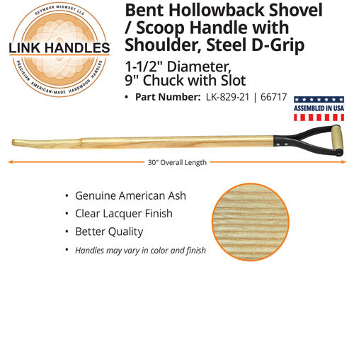 Seymour Midwest 30″ bent hollowback Shovel/scoop Handle, with shoulder, 9″ chuck with slot, steel D-Grip Hot on Sale