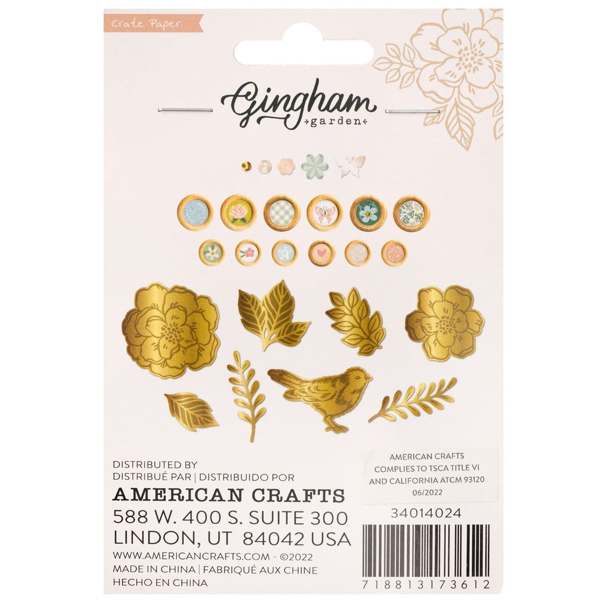Buttons with Gold Foil Accents  – Gingham Garden Collection – Crate Paper Supply