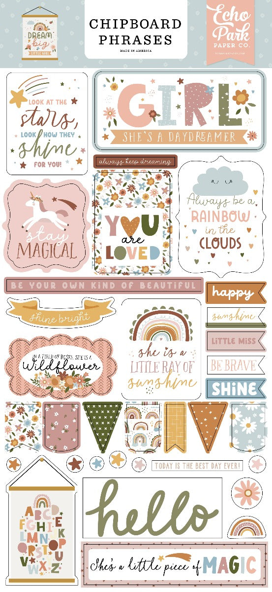 Dream Big Little Girl Chipboard Phrases Embellishments – Echo Park Supply