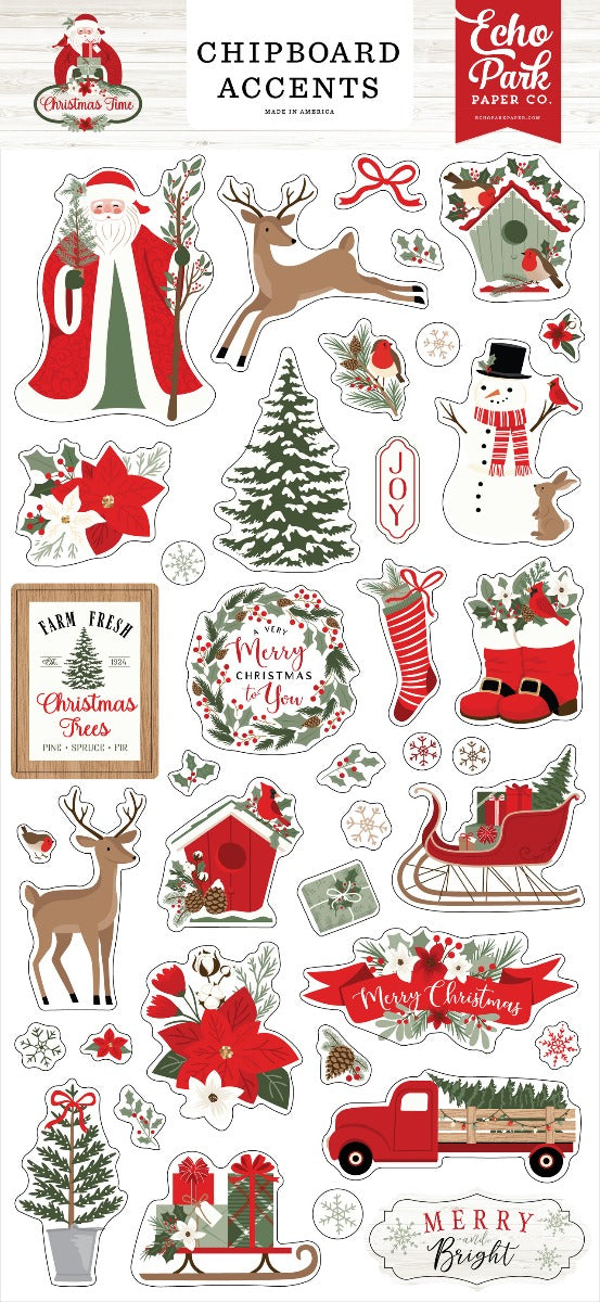 Christmas Time 6×13 Chipboard Accents-Echo Park Fashion
