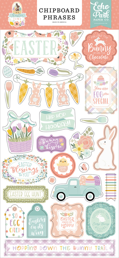 Chipboard Phrases, 6″ x 13″ – It’s Easter Time  – Echo Park Online