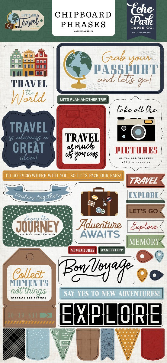 Chipboard Phrases – Let’s Go Travel Collection – Echo Park Discount